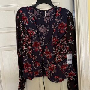 Free People Black Floral Blouse